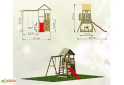 Aire De Jeux En Bois Brut Portique Balançoire Et Toboggan – 7,8 M² 9 Aire De Jeux En Bois Brut Portique Balançoire Et Toboggan – 7,8 M² -Portique Jardin Soldes Magasin dimensions tour jeux bois portique balancoire