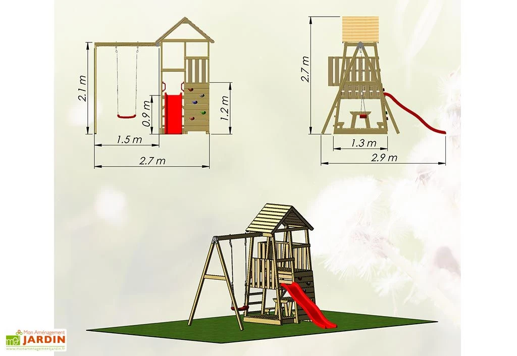 Aire De Jeux En Bois Brut Portique Balançoire Et Toboggan – 7,8 M² 5 Aire De Jeux En Bois Brut Portique Balançoire Et Toboggan – 7,8 M² – Image 5