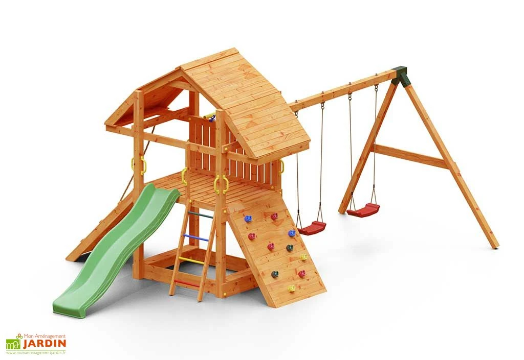 Aire De Jeux En Bois De Pin Traité Portique Balançoires Buffalo 1 Aire De Jeux En Bois De Pin Traité Portique Balançoires Buffalo