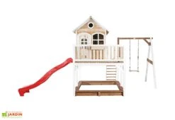 Axi Maisonnette Pour Enfant En Bois De Hemlock Liam 2 + Toboggan + Balançoire -Portique Jardin Soldes Magasin maison liam 2 marron blanc rouge