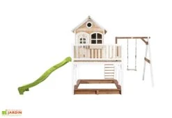 Axi Maisonnette Pour Enfant En Bois De Hemlock Liam 2 + Toboggan + Balançoire -Portique Jardin Soldes Magasin maison liam 2 marron blanc vert citron