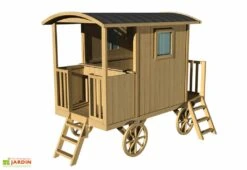 Maison Roulotte Bois Pour Enfant Carry -Portique Jardin Soldes Magasin maison roulotte pour enfant bois 3