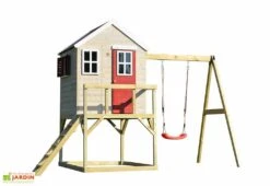 Maisonnette Pour Enfant En Bois Brut Avec Portique Balançoire Zèbre