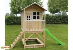 EXIT TOYS Maisonnette Enfant En Bois De Cèdre Avec Toboggan Loft 500 (3 Coloris)