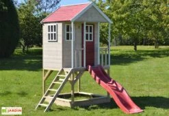 Maisonnette Pour Enfant En Bois Non Traité Avec Toboggan – 5,5 M²
