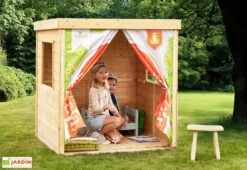 Cabane Enfant En Bois Soulet Avec Tissu Imprimé – Rideau