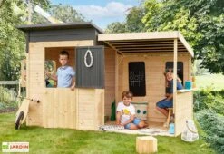 Maisonnette Pour Enfant En Bois Brut Avec Auvent – San Diego