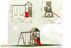 Aire De Jeux En Bois Non Traité Avec Portique Double Et Toboggan - 9,8 M² -Portique Jardin Soldes Magasin plan aire jeux bois wendi toys 1 1