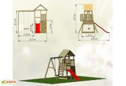 Aire De Jeux En Bois Non Traité Avec Portique Balançoire Et Toboggan Panda -Portique Jardin Soldes Magasin plan dimensions aire jeux balancoire toboggan