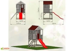 Maisonnette Pour Enfant En Bois Non Traité Avec Toboggan – 5,5 M² -Portique Jardin Soldes Magasin plan dimensions maisonnette bois