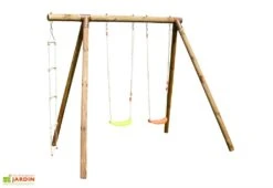 Portique En Bois 3 Enfants 2 Balançoires 1 échelle - Arthur