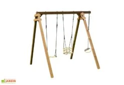 Portique En Bois éco-friendly 2 Balançoires 1 Siège Bébé – Ulysse