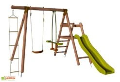 Portique En Bois Traité 5 Enfants Avec Toboggan + 3 Agrès – Murier