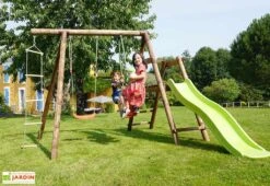 Portique En Bois Traité 5 Enfants Avec Toboggan + 3 Agrès – Murier -Portique Jardin Soldes Magasin portique 5 places toboggan 3 agres 2