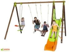 Portique Balançoires + Toboggan Bois Et Métal Akeo -Portique Jardin Soldes Magasin portique aire de jeux bois acier akeo 8