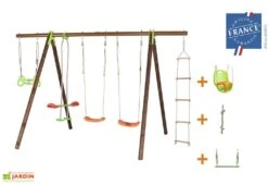 Portique Balançoires Bois Et Métal 2,30 M Bayano -Portique Jardin Soldes Magasin portique aire de jeux bois acier bayano 1