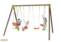 Portique Balançoires Bois Et Métal 2,30 M Bongo -Portique Jardin Soldes Magasin portique aire de jeux bois acier bongo 7