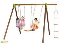 Portique Balançoires Bois Et Métal 2,30 M Deko -Portique Jardin Soldes Magasin portique aire de jeux bois acier deko 7