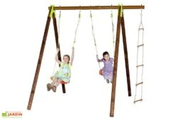 Portique Balançoires Bois Et Métal 2,30 M Xylo -Portique Jardin Soldes Magasin portique aire de jeux bois acier xylo 4
