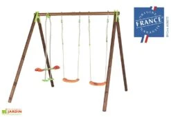 Portique Balançoires Bois Et Métal 2,30 M Yuko -Portique Jardin Soldes Magasin portique aire de jeux bois acier yuko 3