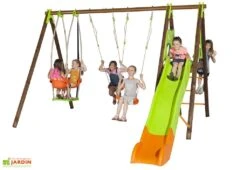 Portique Balançoires + Toboggan Bois Et Métal Zambo 8 Portique Balançoires + Toboggan Bois Et Métal Zambo -Portique Jardin Soldes Magasin portique aire de jeux bois acier zambo 7