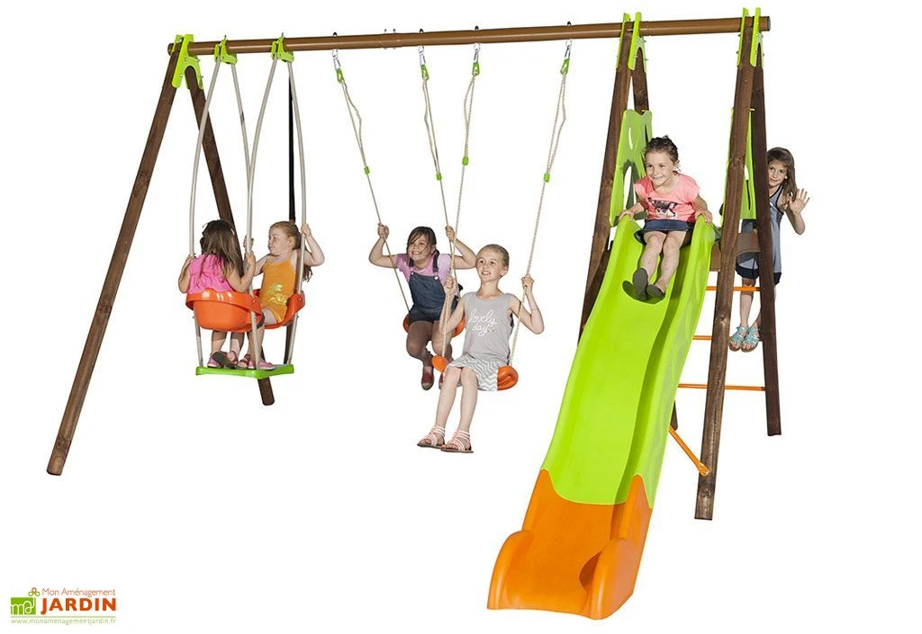 Portique Balançoires + Toboggan Bois Et Métal Zambo 3 Portique Balançoires + Toboggan Bois Et Métal Zambo – Image 3