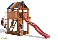 Aire De Jeux Paradise : Toboggan + Escalade + Corde + Echelle -Portique Jardin Soldes Magasin portique aire de jeux comete 11