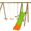 Portique Balançoires + Toboggan Bois Et Métal Octavo