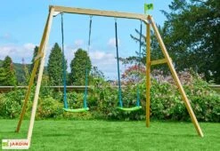 Portique En Bois Avec Deux Balançoires – Forest Double Swing