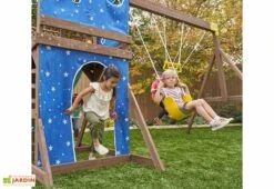 KidKraft Aire De Jeux En Bois Balançoires Et Toboggan – Overlook Challenge -Portique Jardin Soldes Magasin portique balancoires bois kidkraft