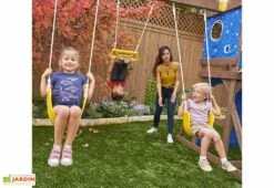 KidKraft Aire De Jeux En Bois Balançoires Et Toboggan – Overlook Challenge -Portique Jardin Soldes Magasin portique balancoires trapeze aire jeux