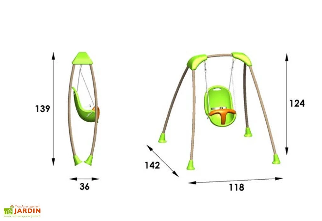Portique Balançoire Acier Baby'K Pliable 1,24m 3 Portique Balançoire Acier Baby'K Pliable 1,24m – Image 3