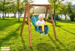 Axi Portique Balançoire Pour Bébé En Bois De Hemlock -Portique Jardin Soldes Magasin portique bebe brun bois imputrescible 120x103x134cm 4