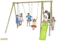 Portique Balançoire Et Toboggan Bois 2,30 M Tutti -Portique Jardin Soldes Magasin portique bois balancoire toboggan 230cm 5enfants 4agres tutti 1