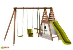 Portique En Bois Pour 7 Enfants Toboggan+ Tipi + 3 Agrès – Camélia