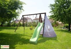 Portique En Bois Pour 7 Enfants Toboggan+ Tipi + 3 Agrès – Camélia -Portique Jardin Soldes Magasin portique camelia toboggan tipi agre s 3