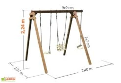 Portique En Bois éco-friendly 2 Balançoires 1 Siège Bébé – Ulysse -Portique Jardin Soldes Magasin portique enfants ulysse dimensions