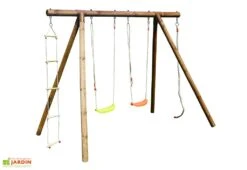 Portique En Bois 4 Enfants 2 Balançoires 1 échelle 1 Corde - Ernest