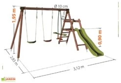 Portique Bois Avec Toboggan + 2 Balançoires + 1 Face-à-face – Figue -Portique Jardin Soldes Magasin portique figue dimensions 1