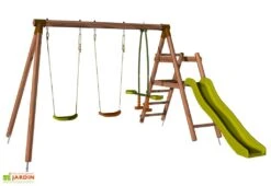 Portique Bois Avec Toboggan + 2 Balançoires + 1 Face-à-face – Figue