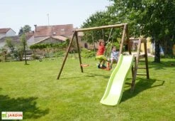 Portique Bois Avec Toboggan + 2 Balançoires + 1 Face-à-face – Figue -Portique Jardin Soldes Magasin portique figue toboggan 2 balancoire 2