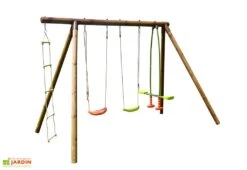 Portique En Bois 2 Balançoires 1 échelle 1 Face-à-face - Gabin