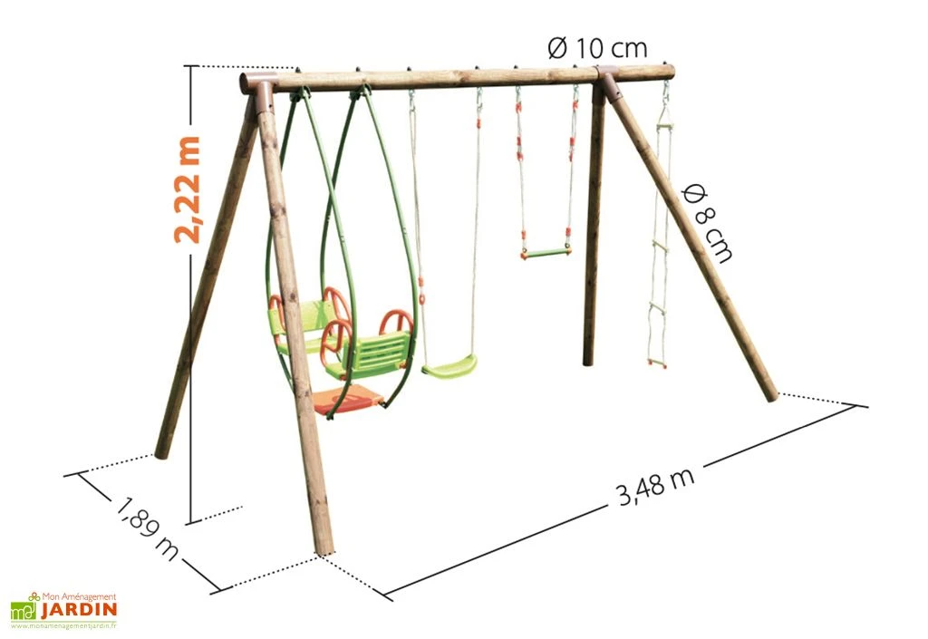 Portique Bois 1 Balançoire 1 échelle 1 Trapèze 1 Balancelle - Juliette 3 Portique Bois 1 Balançoire 1 échelle 1 Trapèze 1 Balancelle - Juliette – Image 3
