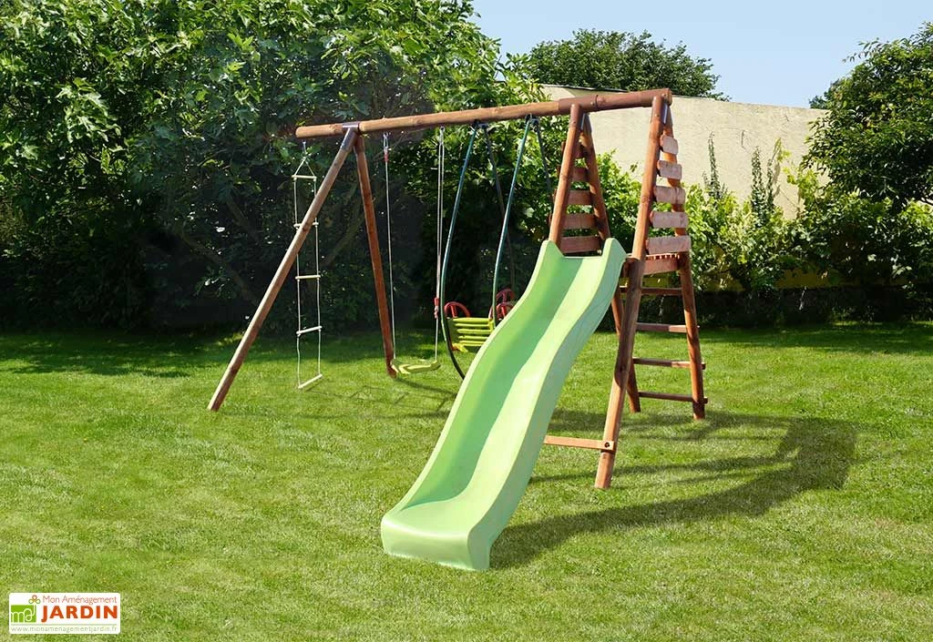 Portique En Bois Pour 5 Enfants Toboggan + 3 Agrès – Lavande 2 Portique En Bois Pour 5 Enfants Toboggan + 3 Agrès – Lavande – Image 2