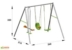 Portique Balançoire Métal Axion 2,20m Paul + Siège Bébé -Portique Jardin Soldes Magasin portique metal enfant axion balancoire bebe face a face paul