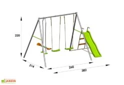 Portique Balançoire Toboggan Métal Axion 2,20m Raphaël -Portique Jardin Soldes Magasin portique metal enfant axion balancoire face a face toboggan raphael 2