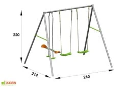 Portique Balançoire Métal Axion 2,20m Louise -Portique Jardin Soldes Magasin portique metal enfant axion balancoires face a face louise