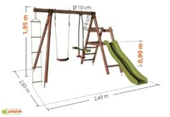 Portique En Bois Traité 5 Enfants Avec Toboggan + 3 Agrès – Murier -Portique Jardin Soldes Magasin portique murier dimensions 1