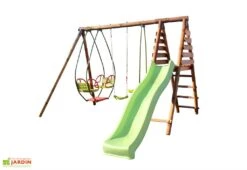 Portique Jardin Soldes Magasin 23 Portique En Bois Pour 5 Enfants Toboggan + 3 Agrès – Nigel
