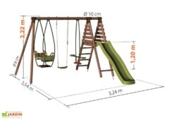 Portique En Bois Pour 5 Enfants Toboggan + 3 Agrès – Nigel -Portique Jardin Soldes Magasin portique nigel dimensions